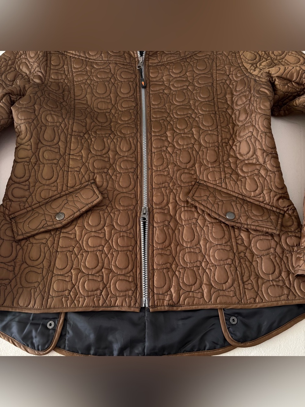 KERRITS Equestrian Brown Horseshoe Quilted Riding Jacket Carob Size Large EUC - Picture 4 of 11